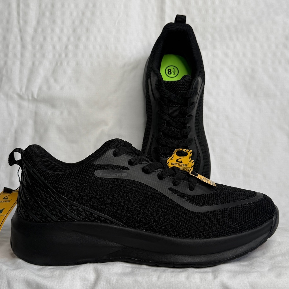 Geers Women Black Athletic Walking Sneakers Slip Resistant Work Shoe Size 8.5w